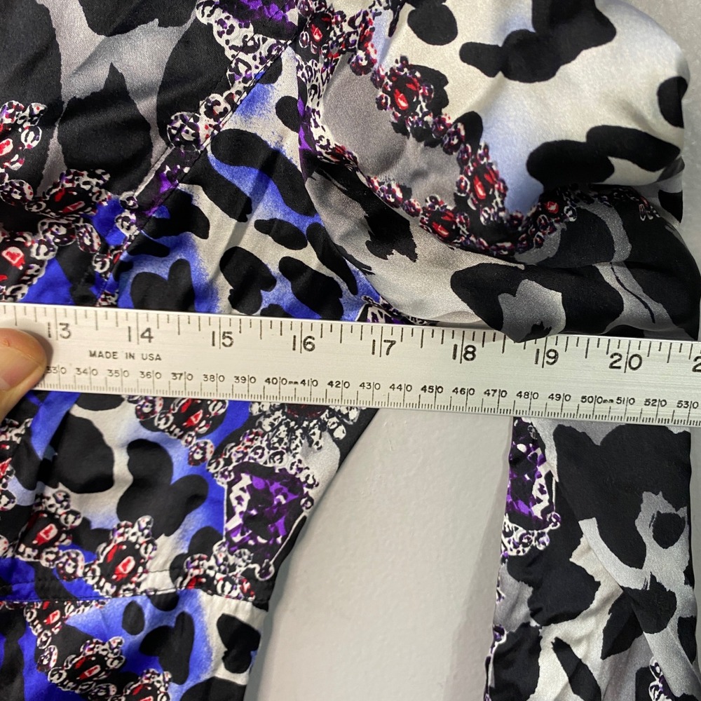 Cache Silk Blend Animal Jewel Print Button Down Blouse Blue Black Womens Small - Picture 7 of 11